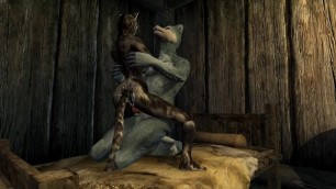 Breeding in Bed- a Furry Yiff Animation in Skyrim with a Wolf and Khajiit