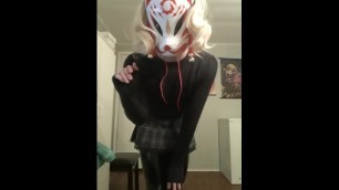 Masked Sissy Crossdresser Masturbates and Cum on Teal Jacket (Request)