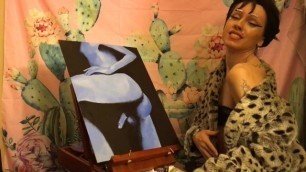 Classic Beauty Tgirl Paints Nudes of herself in Lingerie