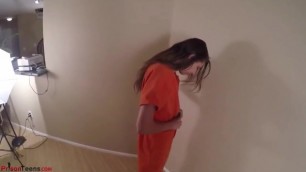 Girl Handcuffed in Prison Uniform