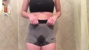 Girl has to Pee and Wets her Gym Clothes