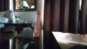 Daddy Riding a Huge Dildo and Licking his Cum