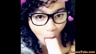 Ebony BBW with Glasses Sucks Dildo // Blowjob
