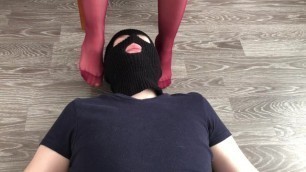 Kelly_feet Red Pantyhose Foot Gagging and Smelling Nylon Fetish