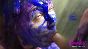 Sucking his Cock & Wanking him with my Huge Tits as he Pours Paint on me