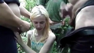 Skinny Young Girl outdoors with strangers