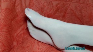 Her Red Toes in White Pantyhose Tights Foot Fetish