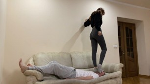 Extreme Head Crush, Jumping and Trampling in Socks - Hard Femdom