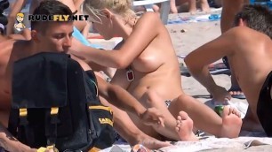 At south plage I met 2 teens got in on some fun. They got to peek at my thong tan lines.